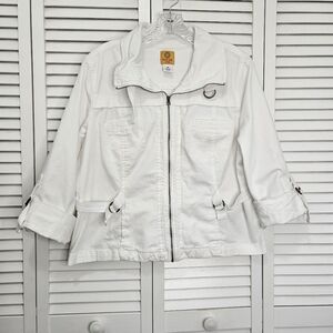 Ruby Rd Petites White Denim Cropped Zip Jacket Women's Size 16P